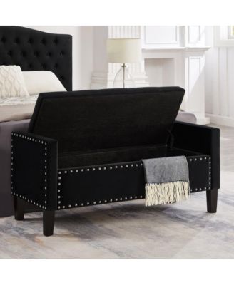 Upholstered Velvet Storage Bench with Nailhead Trim for Entryway, Bedroom & Living Room