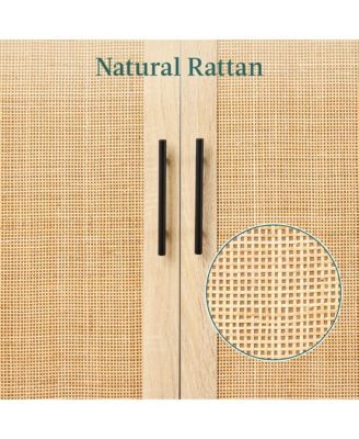2-Door Natural Rattan 34 x 24in Storage Cabinet for Bathroom, Living, Dining w/ Adjustable Shelves