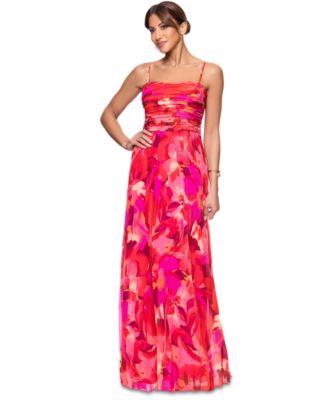 XSCAPE - Women's Printed Pleated Chiffon Gown