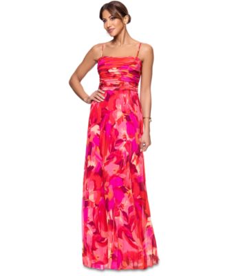 xscape pleated chiffon dress XSCAPE Women's Printed Pleated Chiffon Gown
