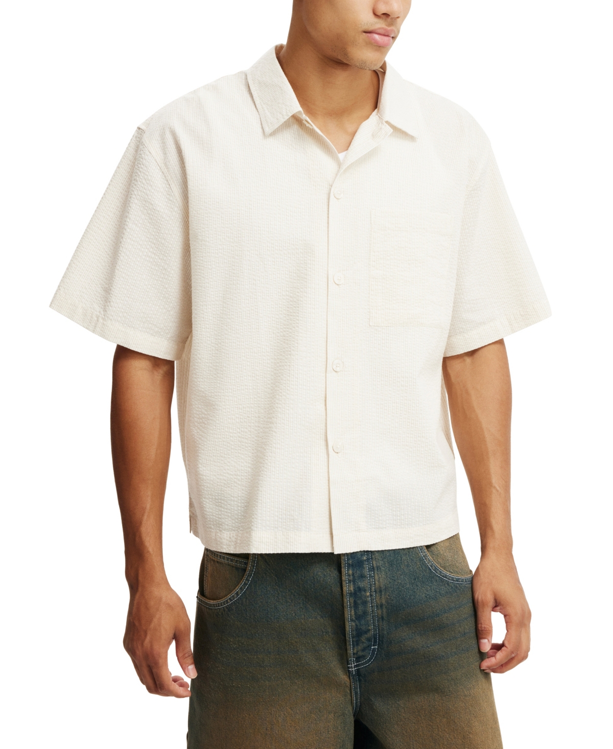 Shop Cotton On Men's Ventura Short Sleeve Shirt In Bone Seersucker Stripe