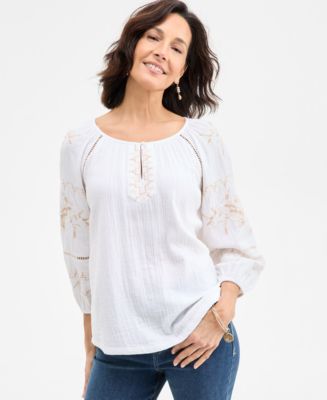 売れ筋商品|||スタイルアンドコー カットソー トップス レディース Women's Floral-Appliqu Cotton Peasant Top, Exclusively at Macy's Pink Heart Style & Co Women's Floral-Appliqué Cotton Peasant Top