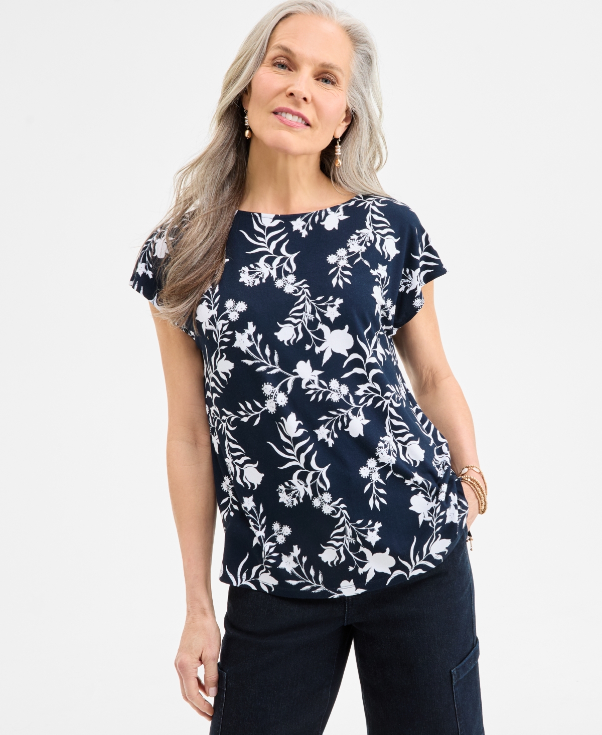 Shop Style & Co Petite Printed Relaxed T-shirt, Exclusively At Macy's