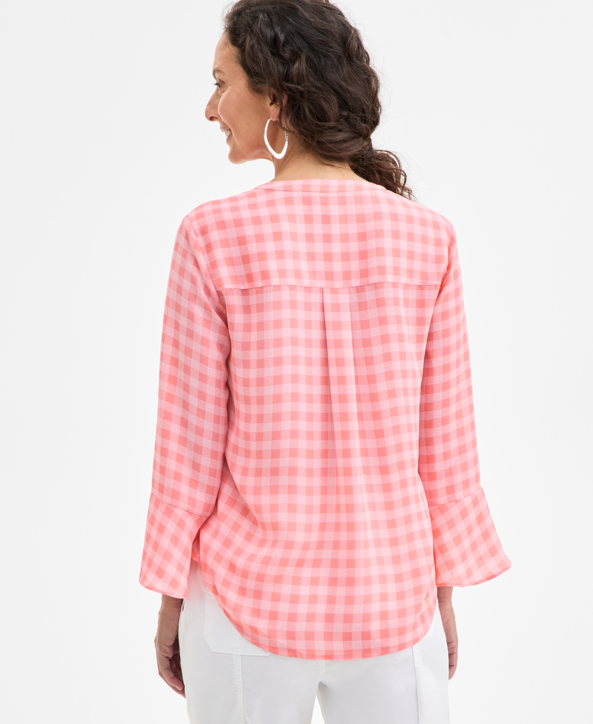 Style & Co Petite Delicate Gingham Pintucked Top, Exclusively At Macy's In Gingham Pink