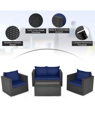 Set of 4 Rattan Furniture Set Cushioned Sofa Chair Coffee Table Patio