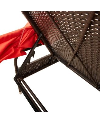 Sun Lounger with Canopy Brown Poly Rattan