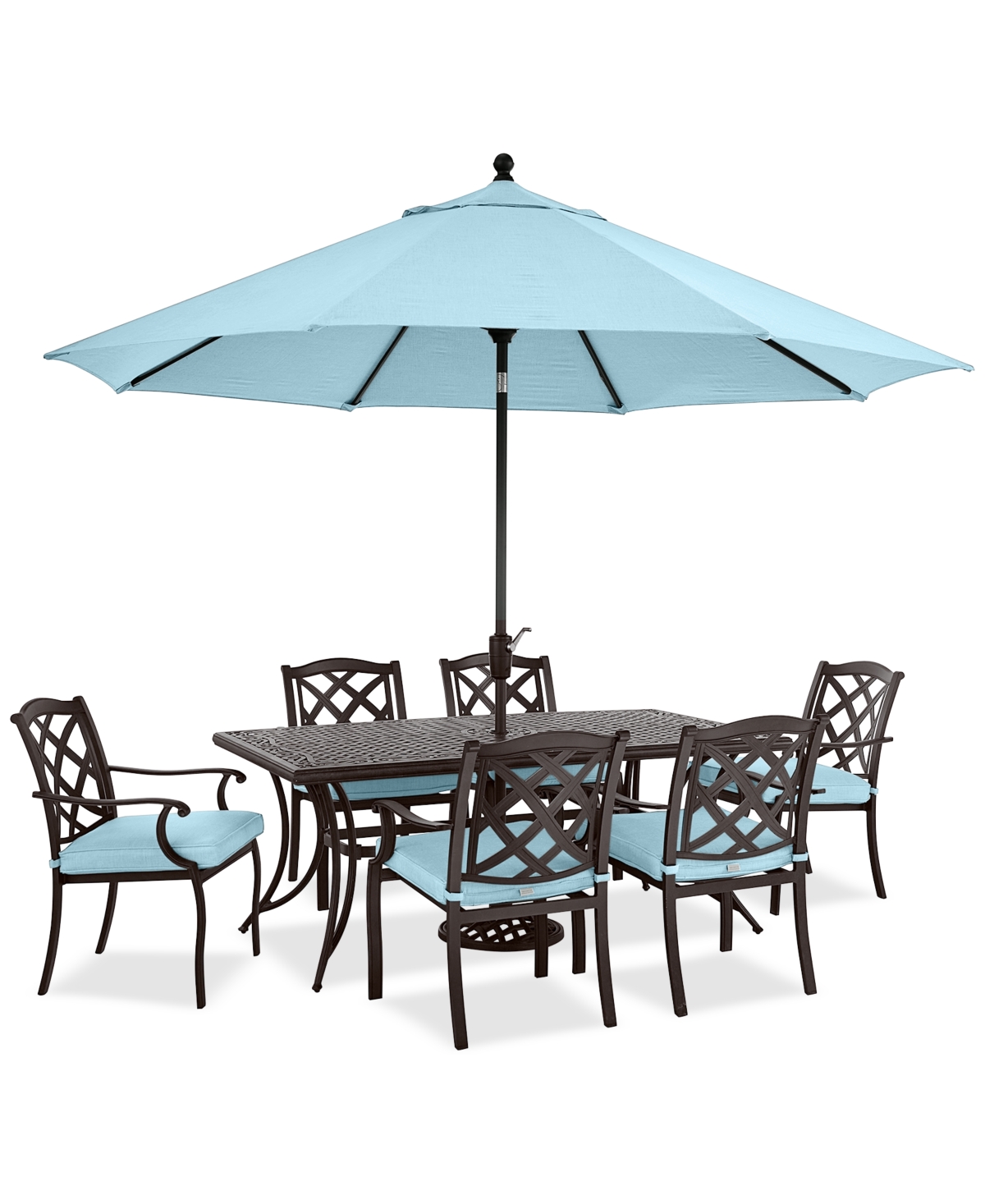 Agio Wythburn Outdoor Dining 7pc Set (72"x38" Table & 4 Lattice Dining Chairs & 2 Lattice Swivel Chairs)