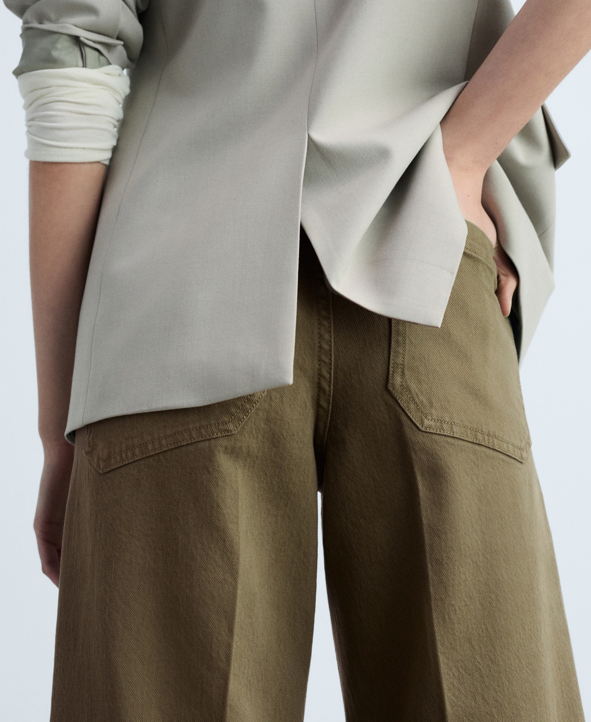 Mango Patch Pocket High Waist Wide Leg Jeans In Khaki