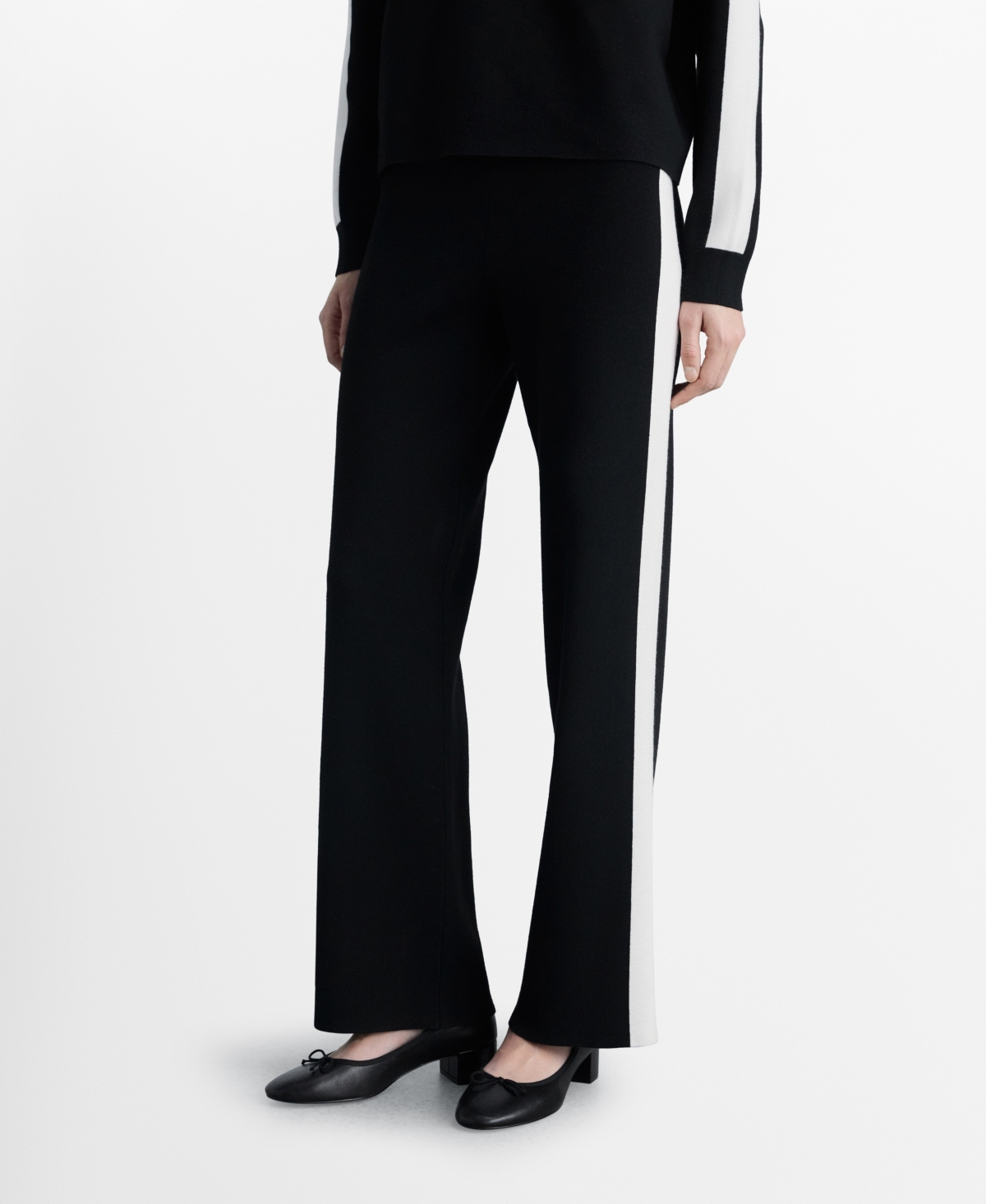 Shop Mango Women's Contrasting Stripes Knitted Trousers In Black