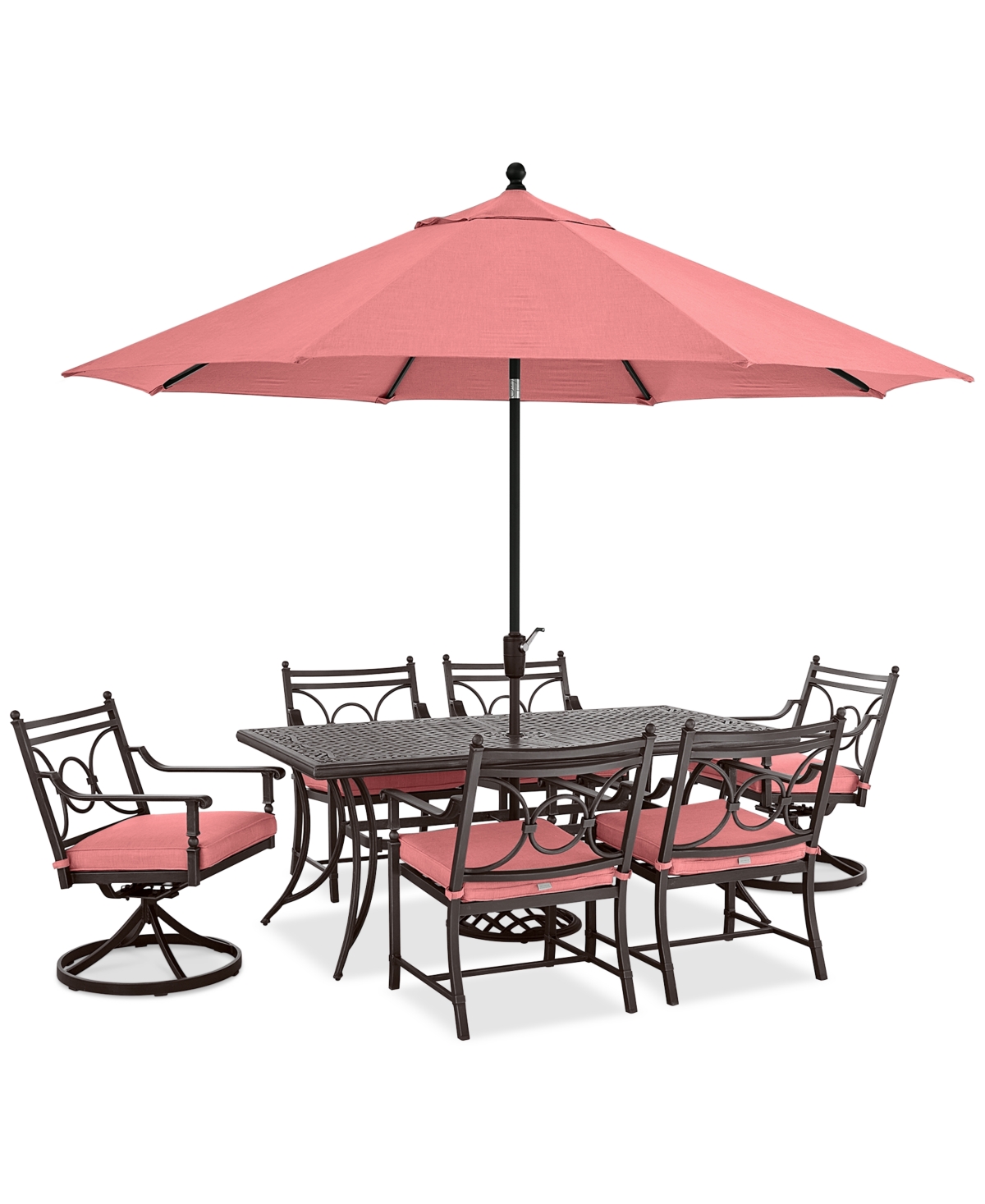 Agio Wythburn Outdoor Dining 7pc Set (72"x 38" Table & 4 Scroll Dining Chairs & 2 Scroll Swivel Chairs)