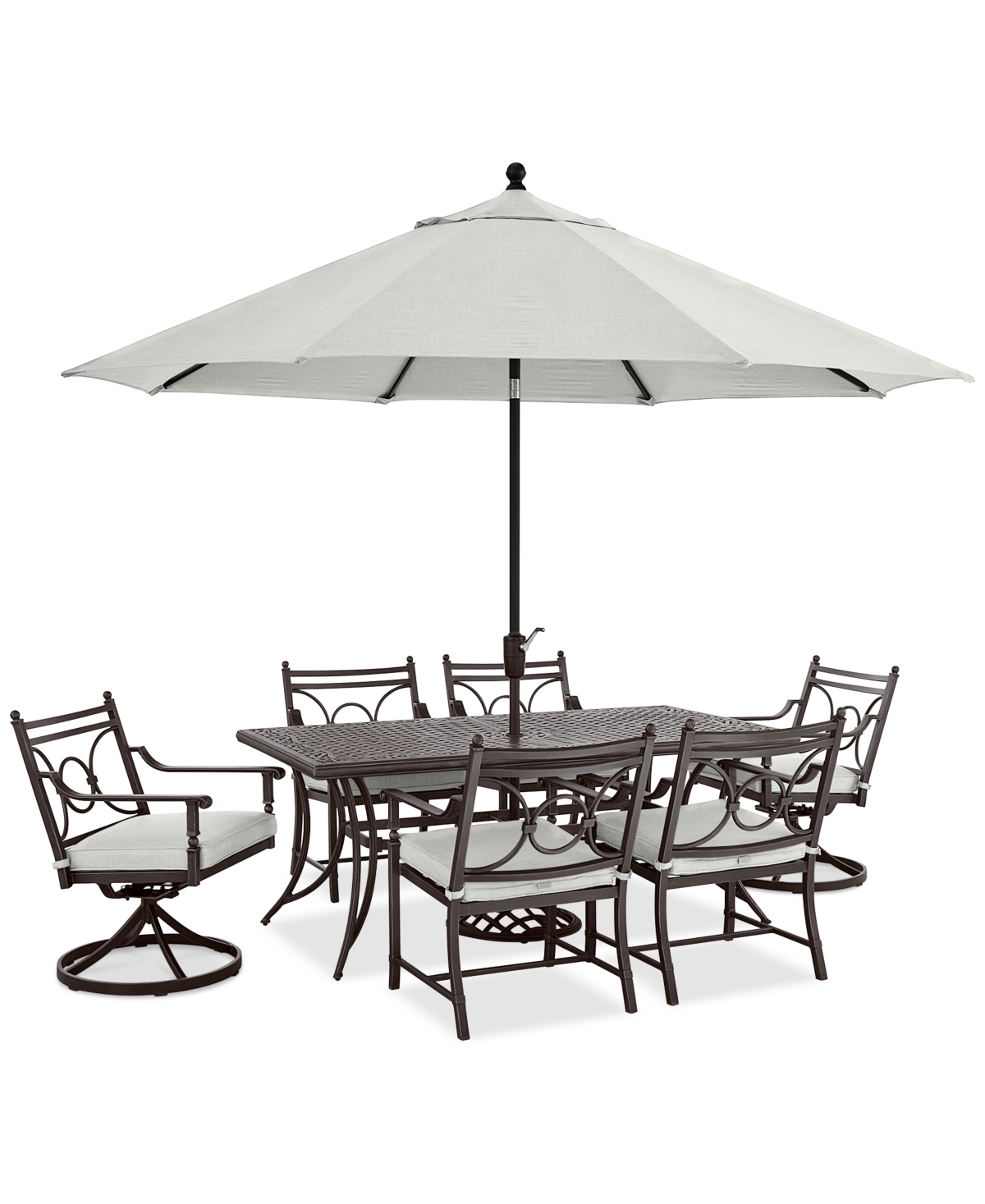 Agio Wythburn Outdoor Dining 7pc Set (72"x 38" Table & 4 Scroll Dining Chairs & 2 Scroll Swivel Chairs)