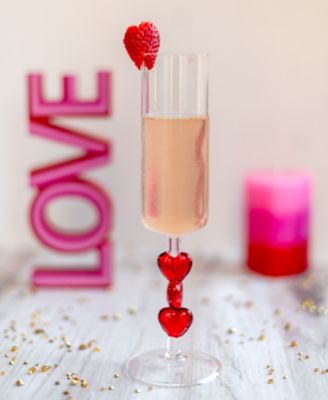 Red Heart Stemmed Champagne Flute Glasses, Set of 2