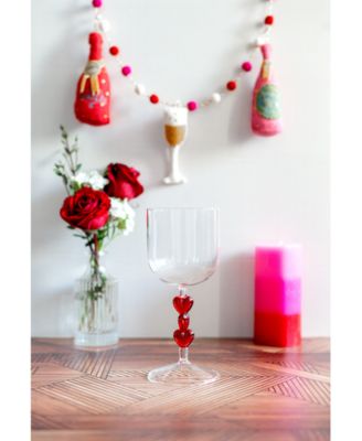 Red Heart Stemmed Wine Glasses, Set of 2