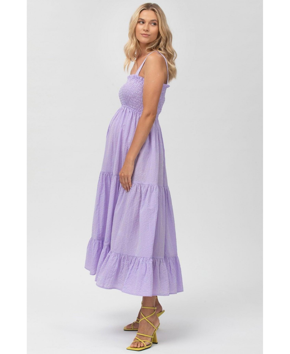 Shop Pietro Brunelli Maternity Maternity Smock Tiered Maxi Dress Holly In Lavander