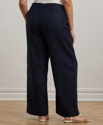 Plus Size Linen Drawcord Pants