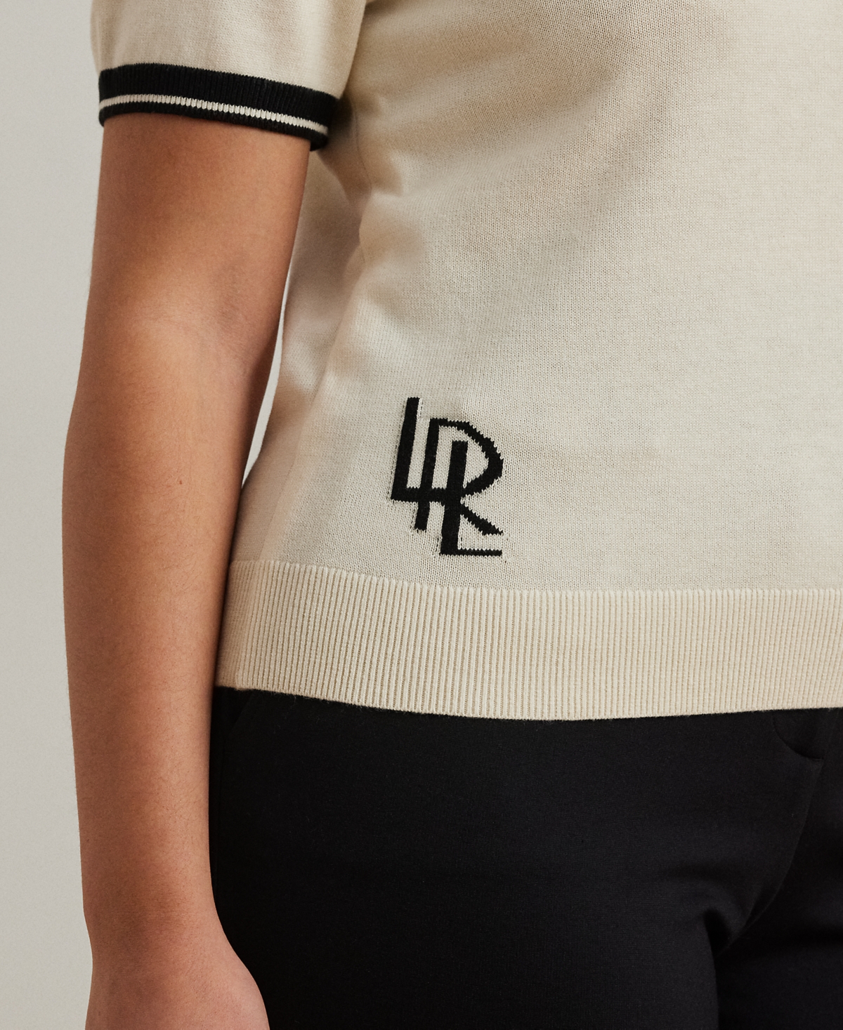 Ralph Lauren Plus Size Two-tone Short-sleeve Sweater In Mascarpone Cream,black
