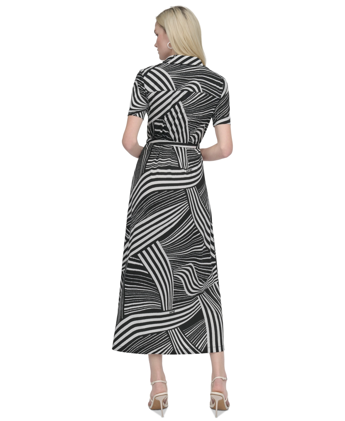 DKNY WOMEN'S COLLARED V-NECK BELTED JERSEY MIDI DRESS 