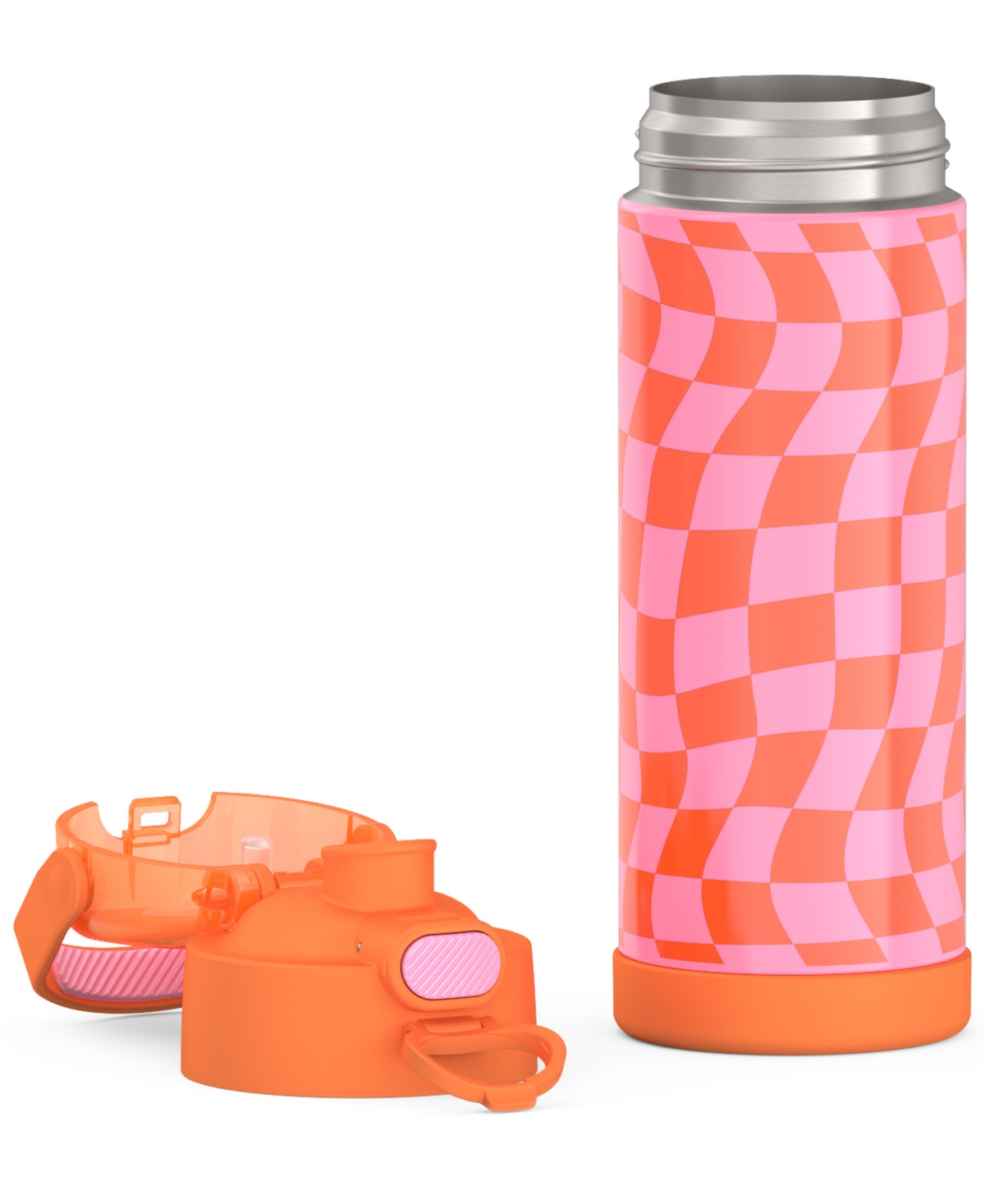 Thermos Funtainer 16 Oz. Water Bottle With Locking Lid In Wavy Checkers Orange