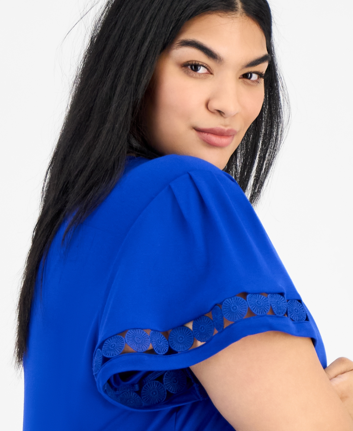 Anne Klein Plus Size Harmony Bell-sleeve Top In Santorini Blue