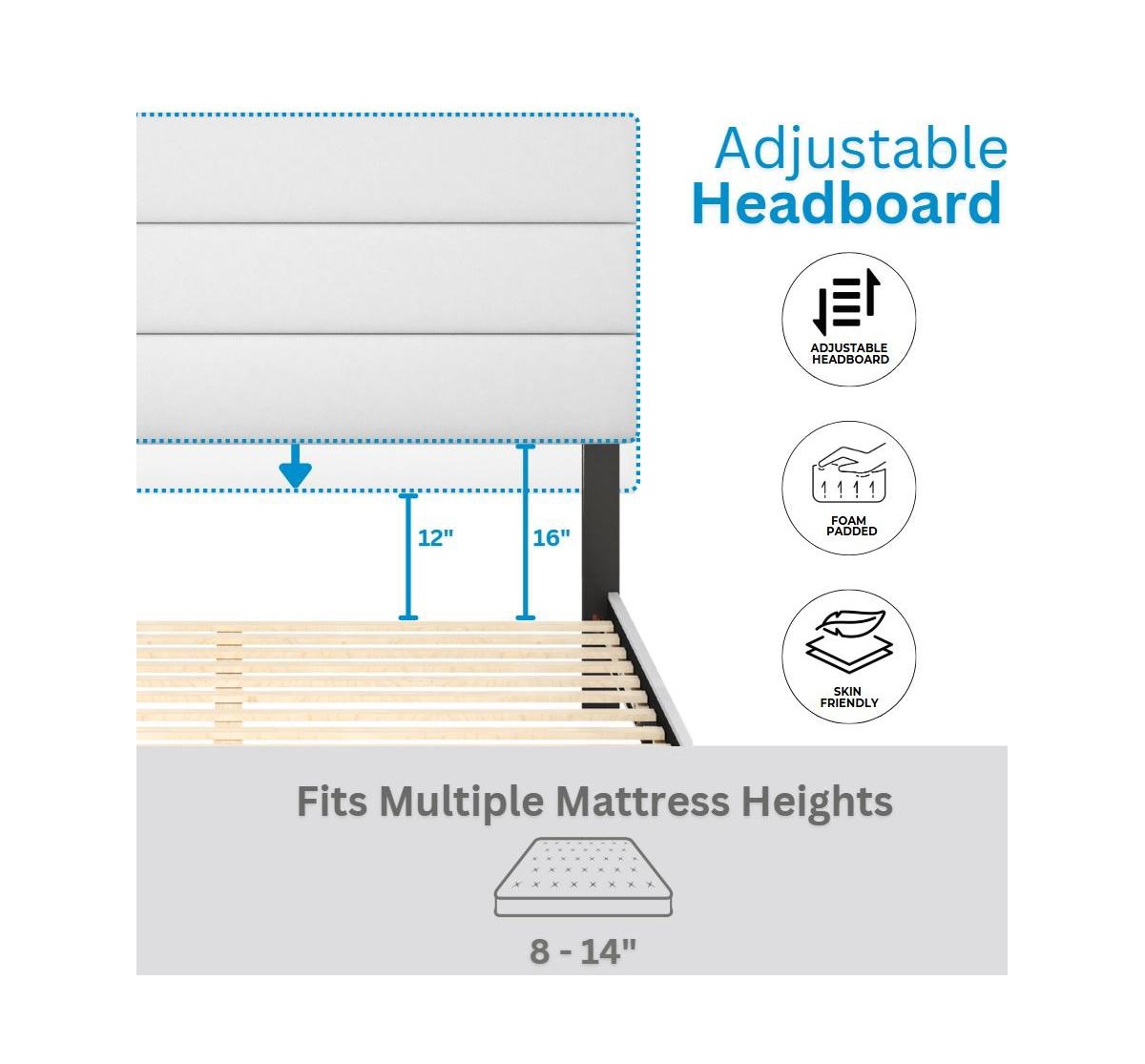 Boyd Sleep Piedmont Leatherette Upholstered Platform Bed Frame with Adjustable Headboard