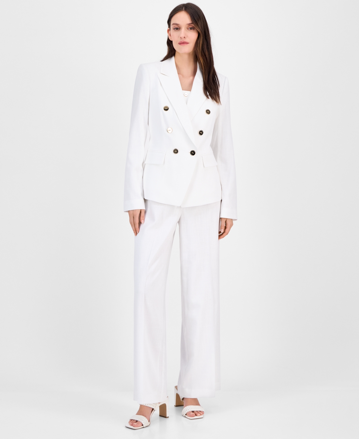 Tahari Asl Womens Double Breasted Blazer Button Front Vest Tank Wide Leg Pants In White