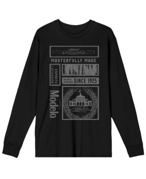 Мужская футболка Modelo Masterfully Made Label Collage Crew Neck Long Sleeve Black Adult Tee-Large, цвет: Чёрный