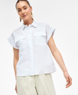 I.N.C. International Concepts - Women's Linen-Blend Short-Sleeve Blouse, Exclusively at Macy's