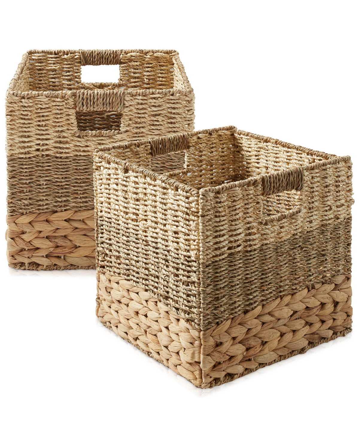 12&#x22; x 12&#x22; Mixed Weave Storage Baskets, Natural - Set of Collapsible Cubes, Woven Bin Organizers for Bathroom, Bedroom, Laundry - N