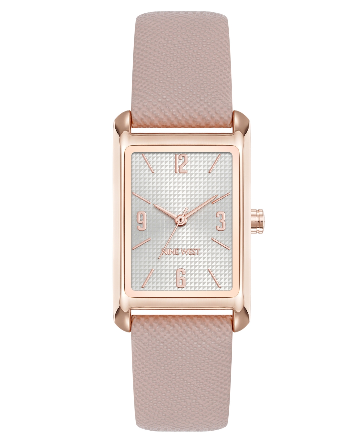 Shop Nine West Women's Quartz Rectangular Rose Gold-tone And Pink Polyurethane Leather Band Watch, 22mm In Pink,rose Gold-tone