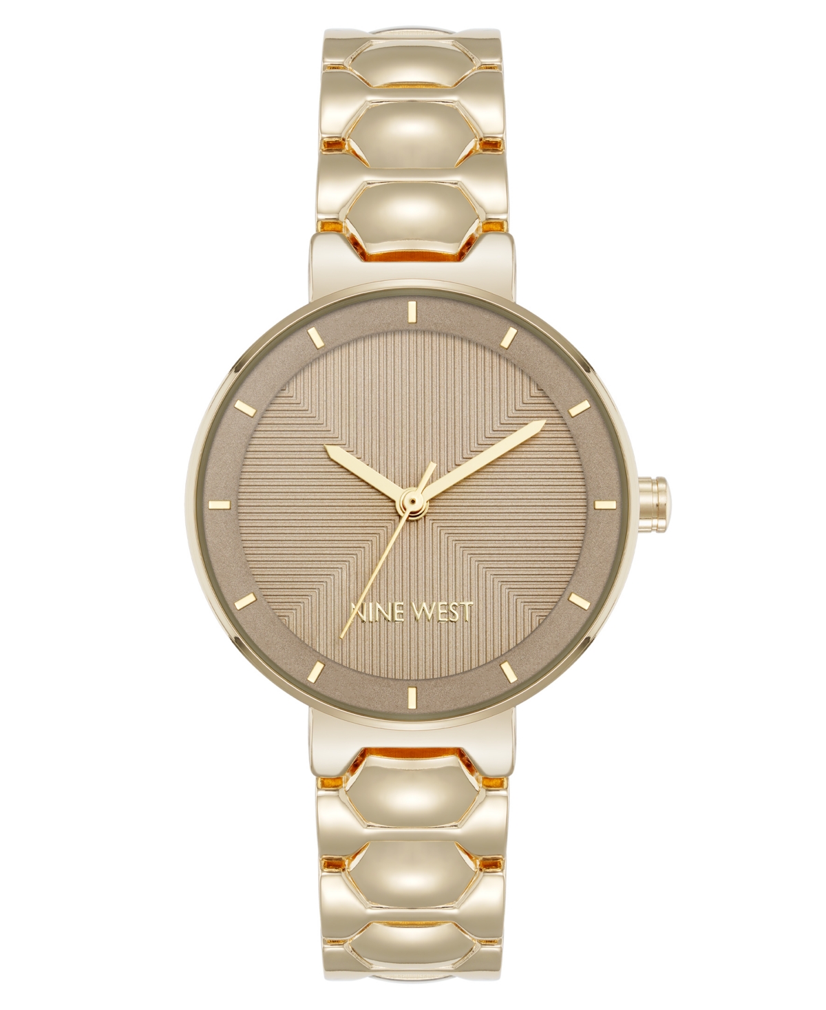 Nine West Women's Quartz Round Tan And Gold-tone Metal Alloy Bracelet Watch, 32mm In Tan,gold-tone