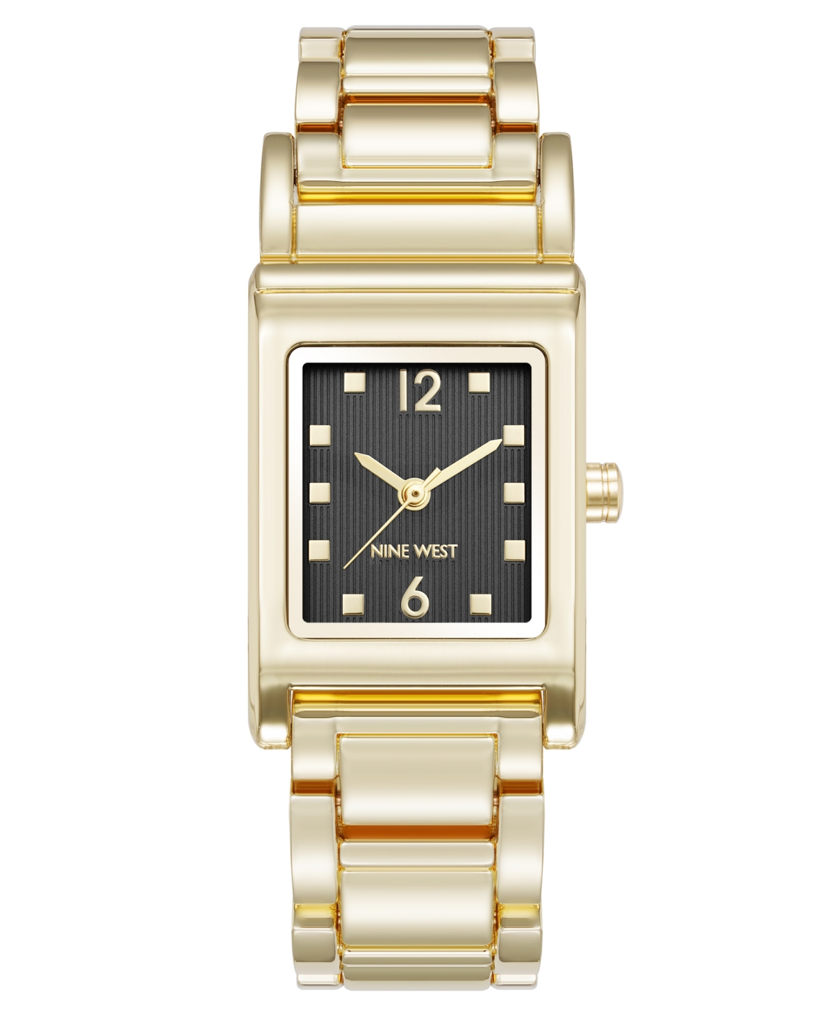 Nine West Women's Quartz Everyday Rectangular Black And Gold-tone Metal Alloy Watch, 22mm In Black,gold-tone