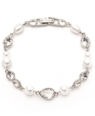 Silver-Tone Crystal & Imitation Pearl Flex Bracelet 