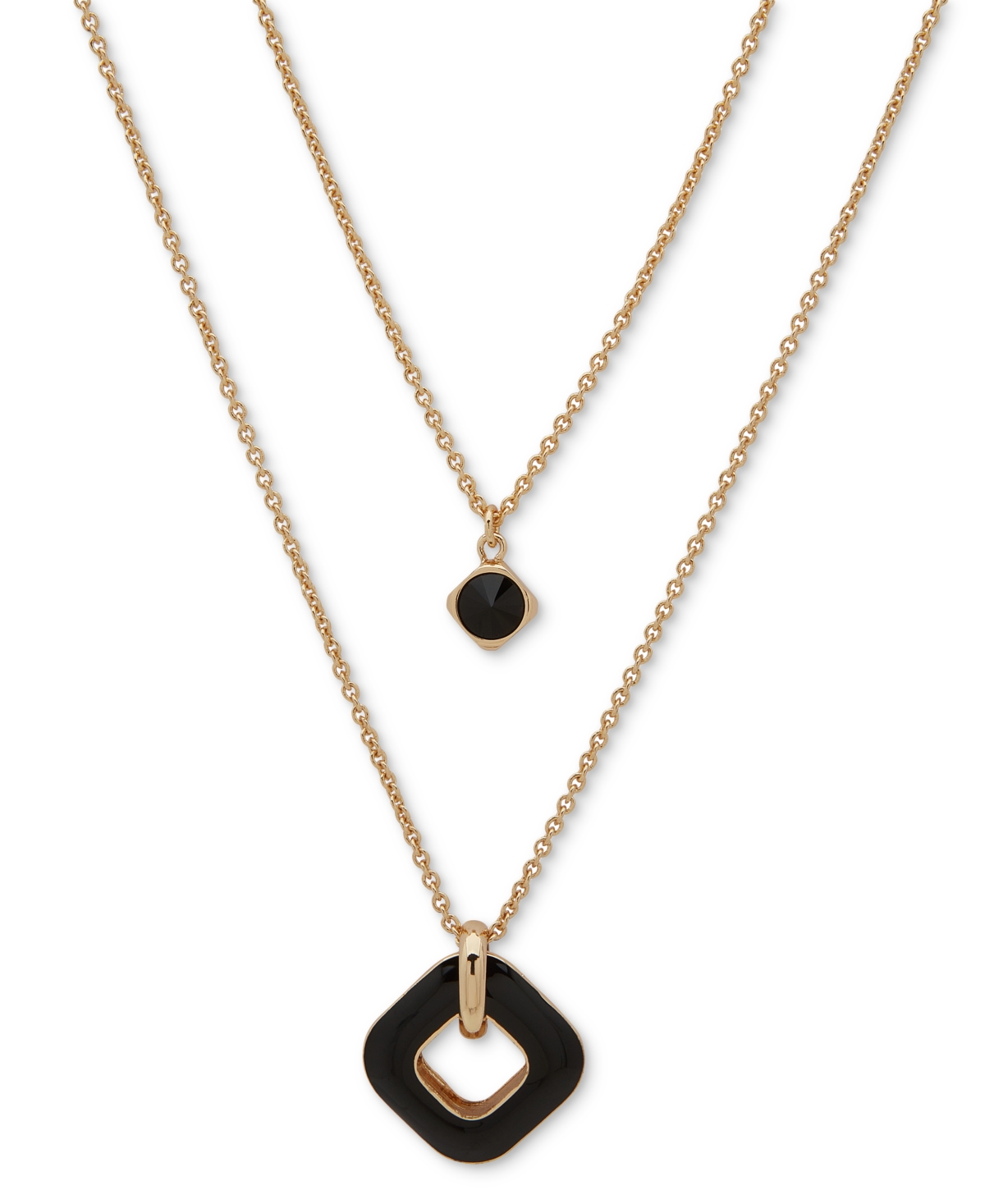 Shop Dkny Gold-tone Jet Black Two Row Square Pendant Necklace, 16" + 3" Extender