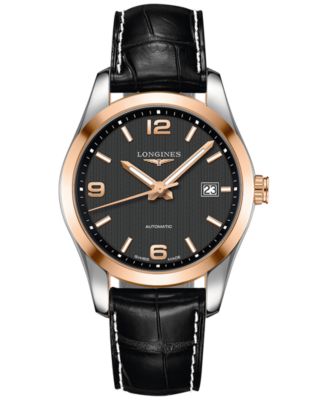 Longines - Men's Automatic Conquest Classic Black Leather Strap Watch 40mm L27855563