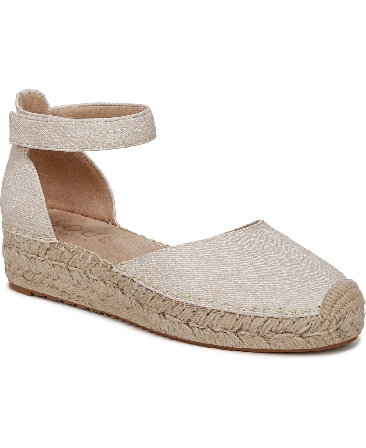 Shop Soul Naturalizer Women's Wren Ankle-strap Wedge Espadrilles In Light Sand Woven Embossed Faux Leather
