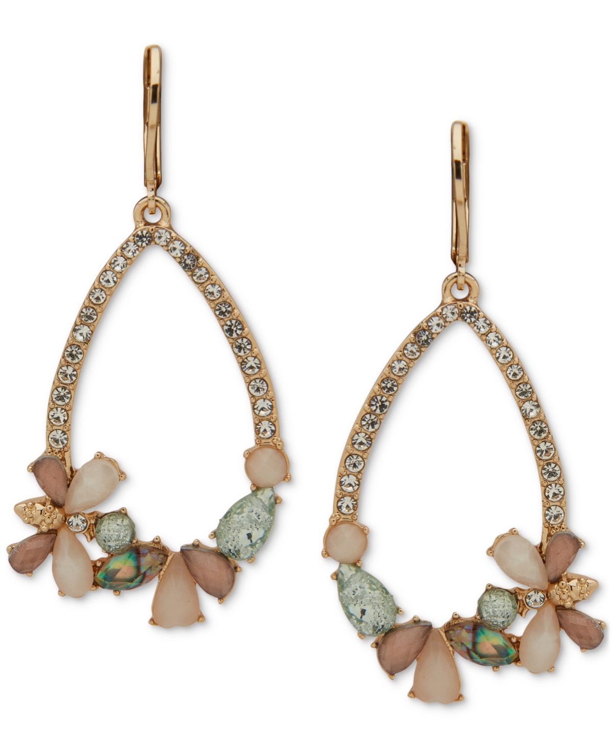 Gold-Tone Bee & Stone Open Teardrop Earrings - Multi