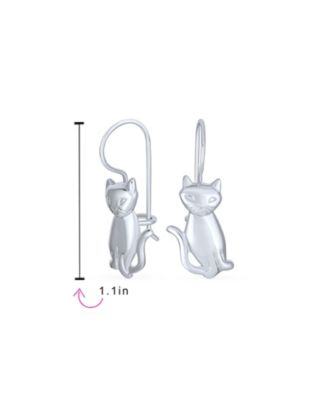 Cute Siamese Kitten Cat Dangle Earrings in Polished Sterling