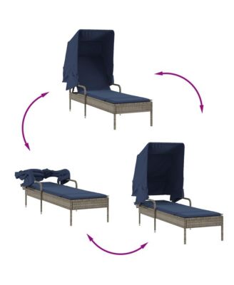 Sun Lounger with Canopy Gray Poly Rattan