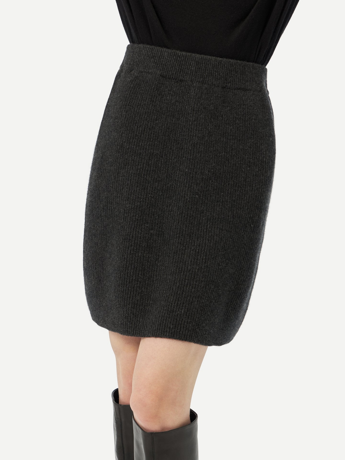 Women's Cashmere Mini Skirt - Xl / charcoal / WK655-75 - Gray-raven
