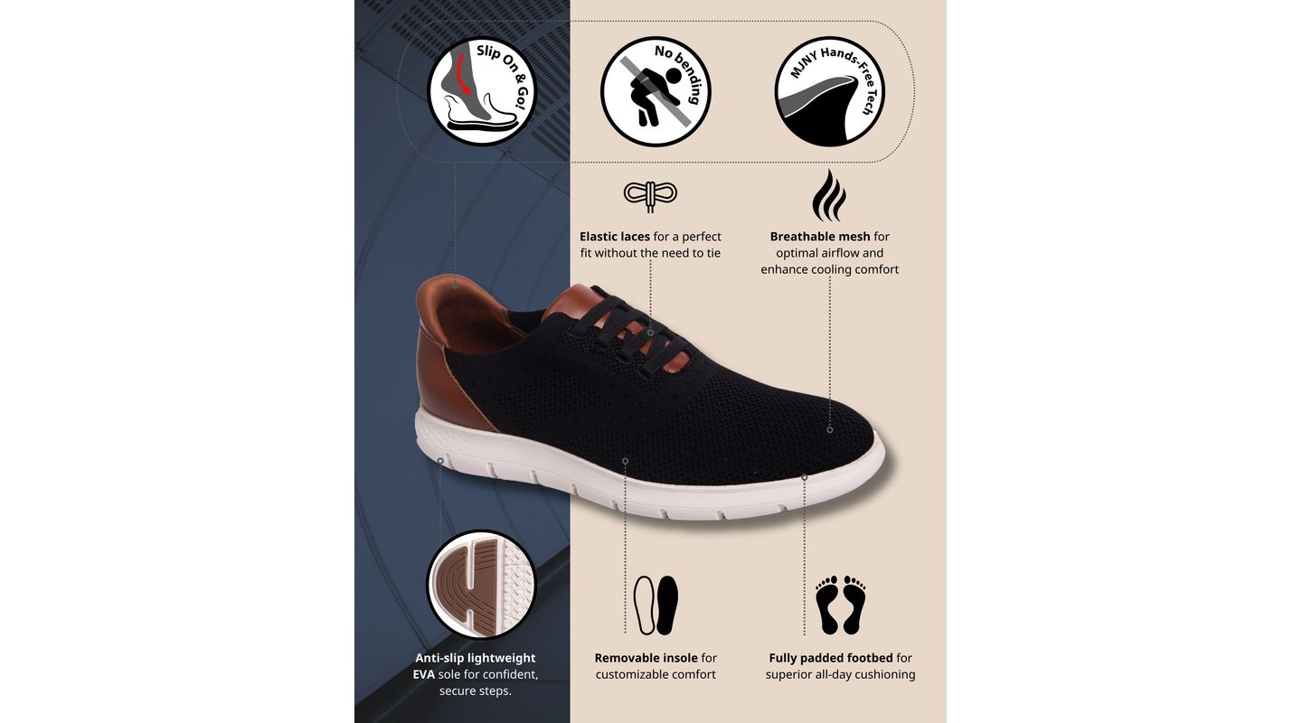 Мужские кроссовки Marc Joseph New York Victory Street Hands-Free Slip On Technology Lightweight Mesh Oxfords, цвет: Чёрный, вариант 1 — фото 2