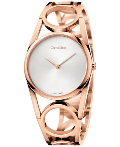 Calvin Klein Women's Swiss Round Rose Gold-Tone PVD Stainless Steel Bracelet Watch 33mm K5U2M646