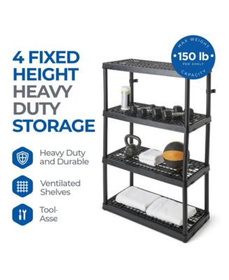 4 Shelf Fixed Height Ventilated Heavy Duty Storage Unit, Black