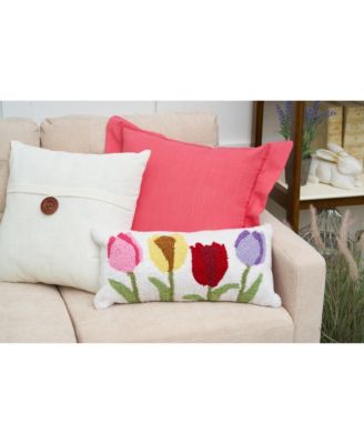 Spring Tulips Floral Flower Garden Hooked Accent Pillow, 10" x 20"