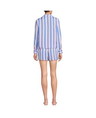 Women's Matte Satin 2 Piece Pajama Set - Long Sleeve Top and Shorts