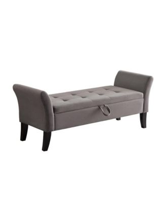 Velvet Storage Bench with Curved Arms, Upholstered Tufted Ottoman
