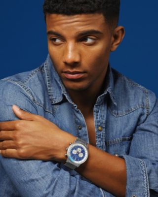 Simon Stainless Steel Chronograph Silver Tone & Blue Men's Watch 1321CSIS