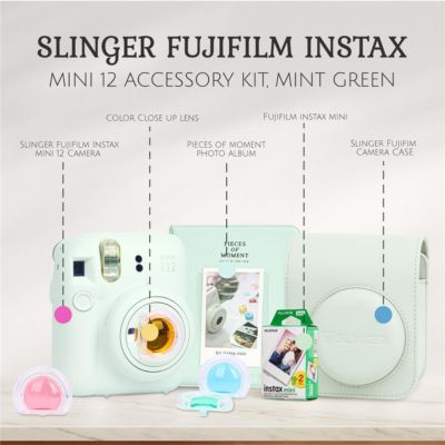 Fujifilm Instax Mini 12 Instant Film Camera, Mint Green Bundle with Instax Mini Custom Case, Accessory Kit and Daylight Film, 4x Twin Pack