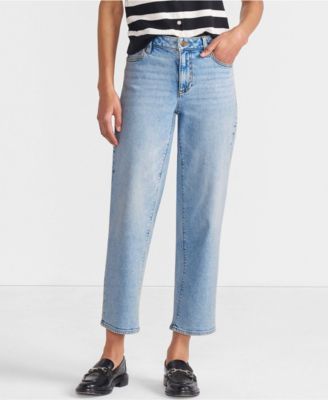Women's Soft Denim Mid Rise Relaxed Straight Crop Jeans