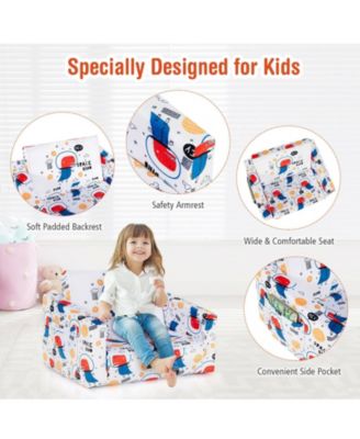 2-in-1 Convertible Kids Sofa with Velvet Fabric