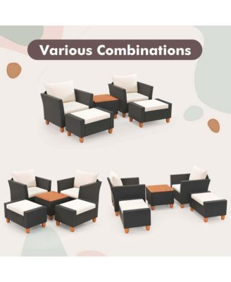 Set of 5 Furniture Set w/ Storage Table Ottomans Soft Pillows Patio